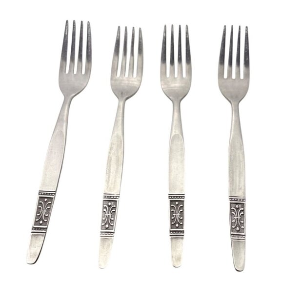Set Of 4 National Stainless Dinner Forks Fleur-De-LisHandle Design Japan - Picture 1 of 7